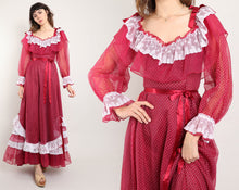 80s Maroon Chiffon Gown