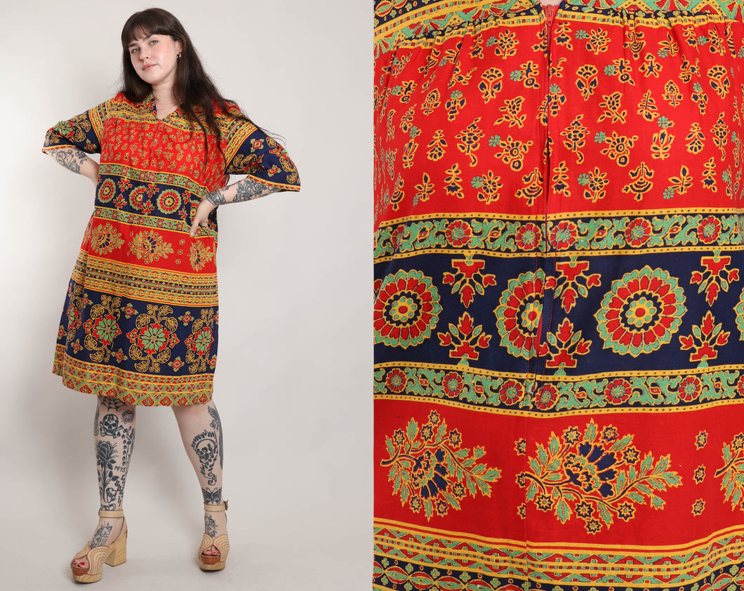 70s Block Print House Dress