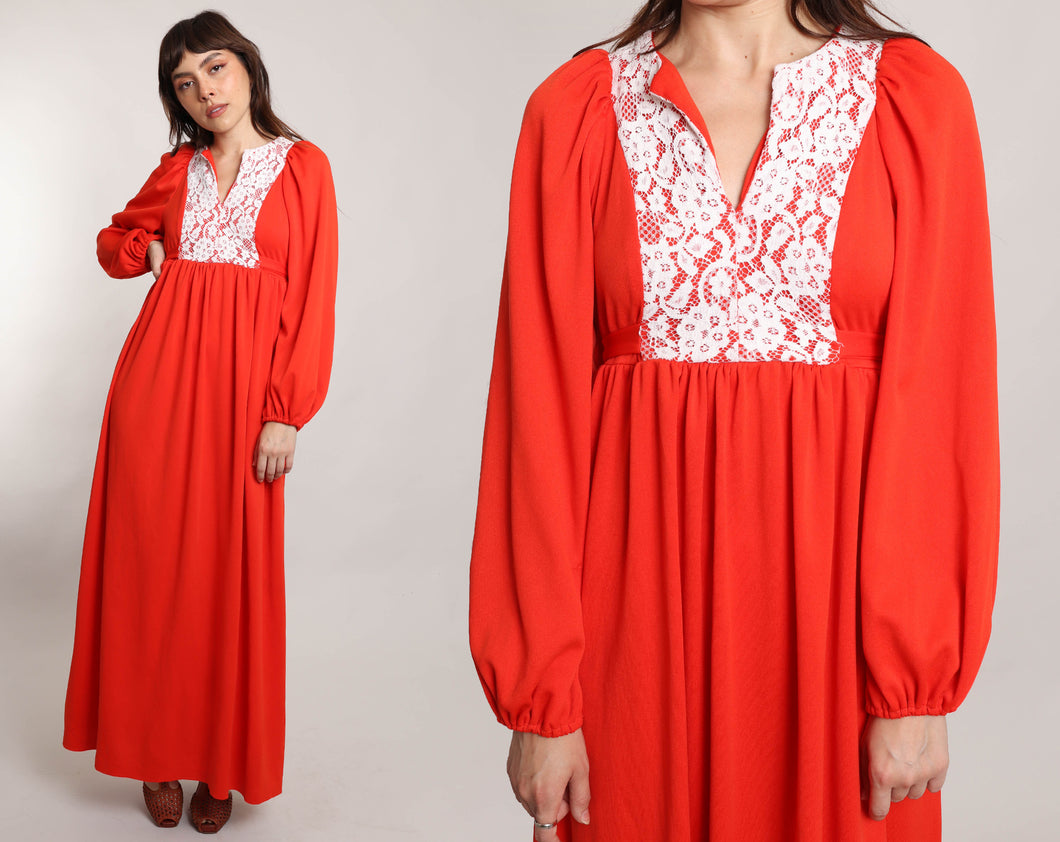 70s Red Prairie Dress