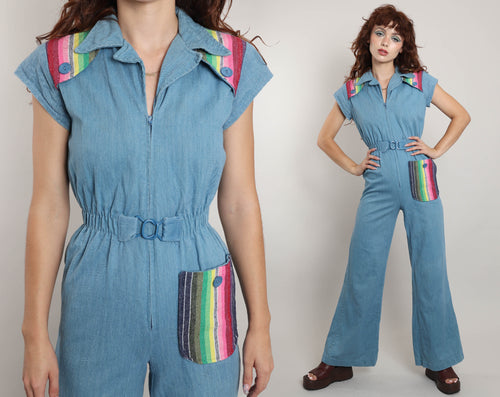 70s Serape Denim Jumpsuit