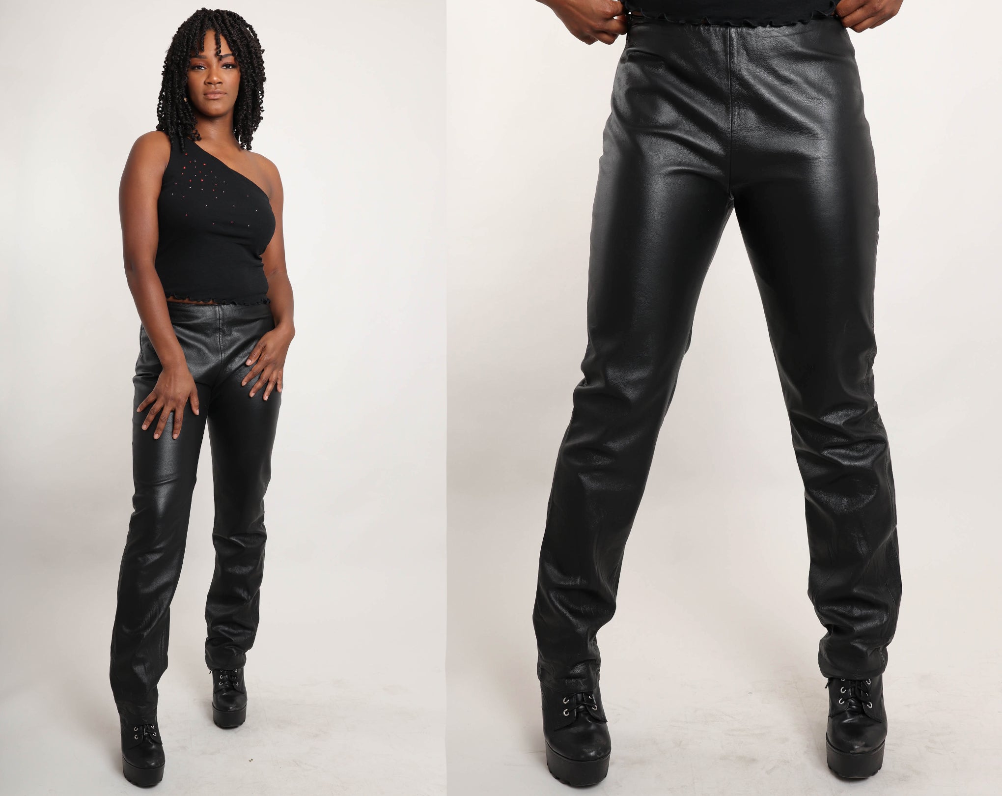 Wide leather trousers - Black - Ladies | H&M IN