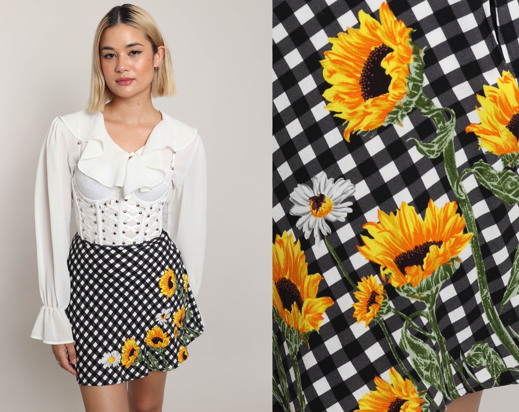 90s Gingham Floral Skirt Luxie Vintage