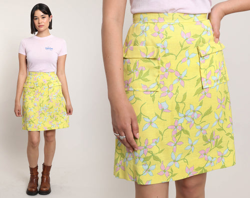 60s Yellow Floral Skirt